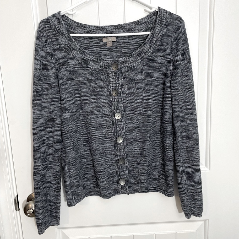 J. Jill Linen and Cotton Blend Gray Button Down Cardigan Sweater